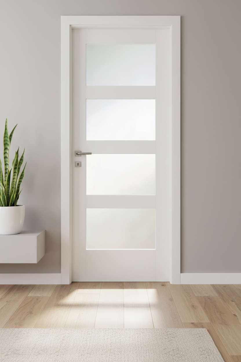 White Shaker 4-Light Frosted Door Closed