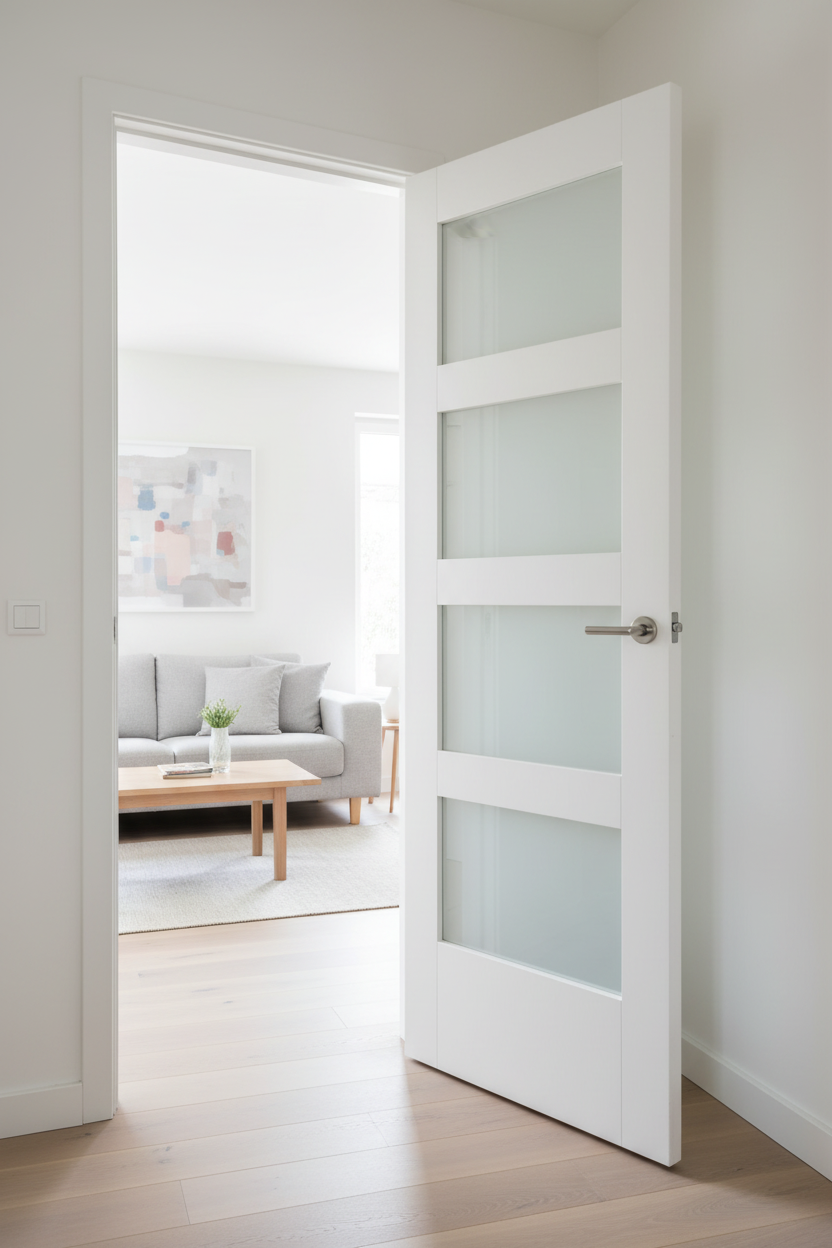 White Shaker 4-Light Frosted Door Open - New Version