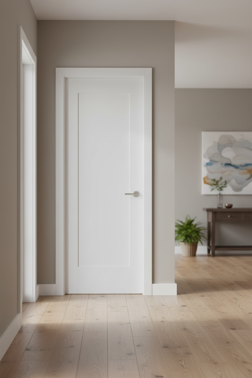 White shaker single panel door in modern interior