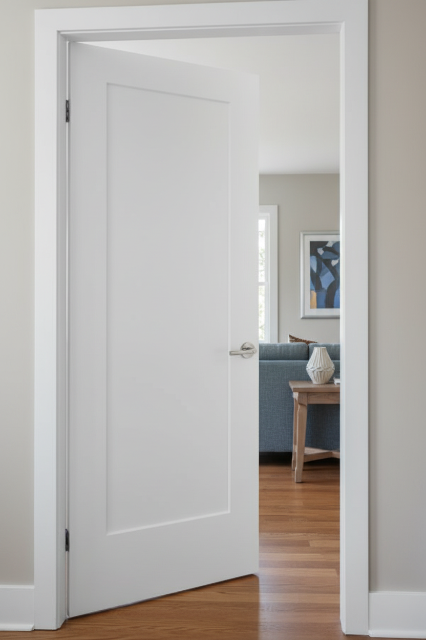 White shaker single panel door open